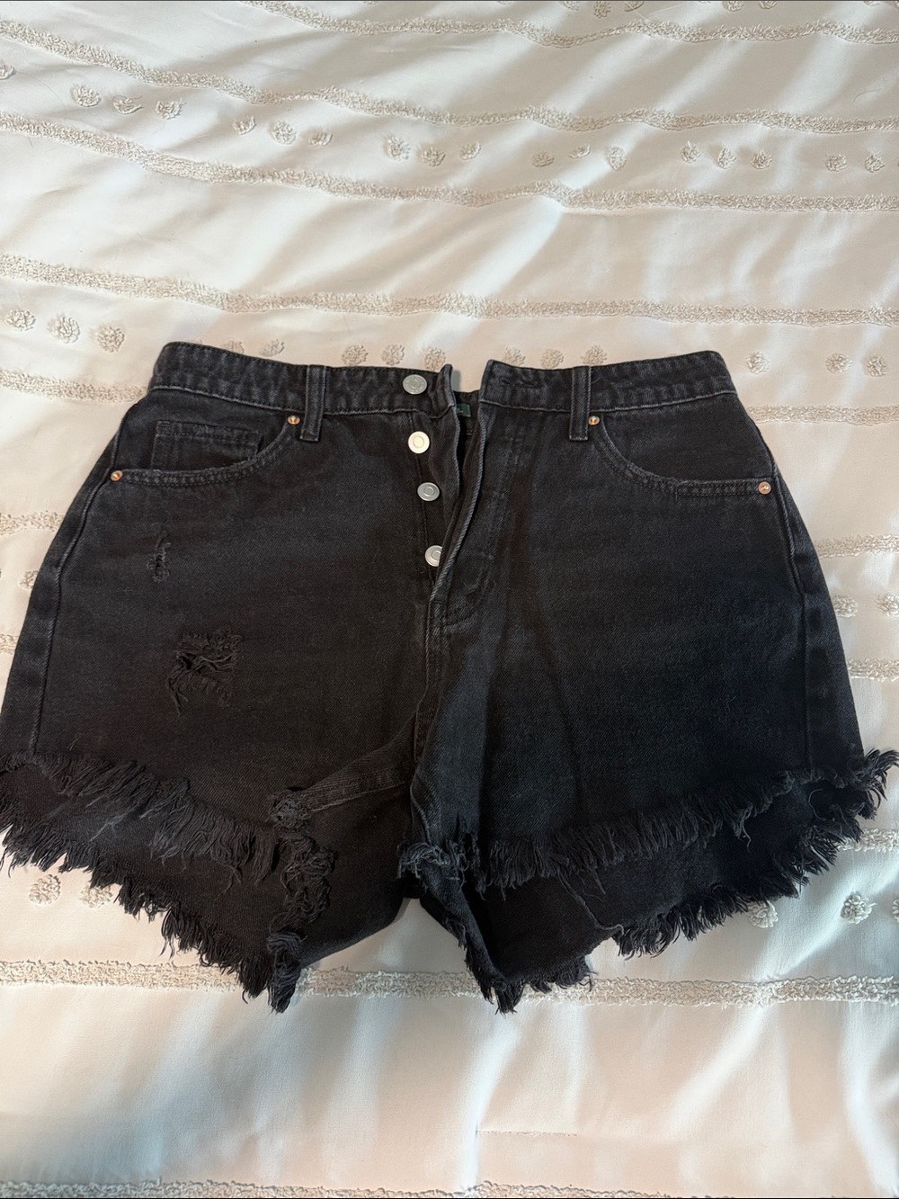 wild fable Black High-Rise Distressed Button-Front Jean Shorts